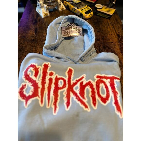 Slipknot 2022 Tour Hoodie Men's Small Blue Red Classic Spell Out Logo Pullover - Picture 2 of 4